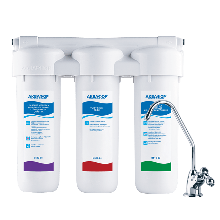 Водоочиститель Аквафор модель Трио Fe ЖВ (4 шт/кор) 